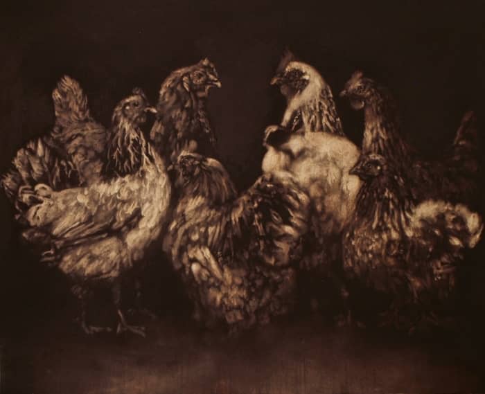 Peinture de poules.