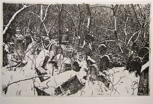 Dessin de cimetière sous la neige.