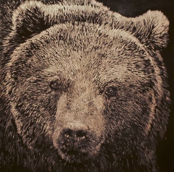 Peinture d'ours en noir et blanc.