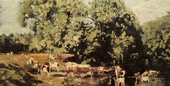 Peinture de paysage avec des vaches